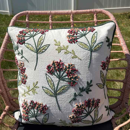 Wildberry - Hand Embroidery Botanical Pillow Cover