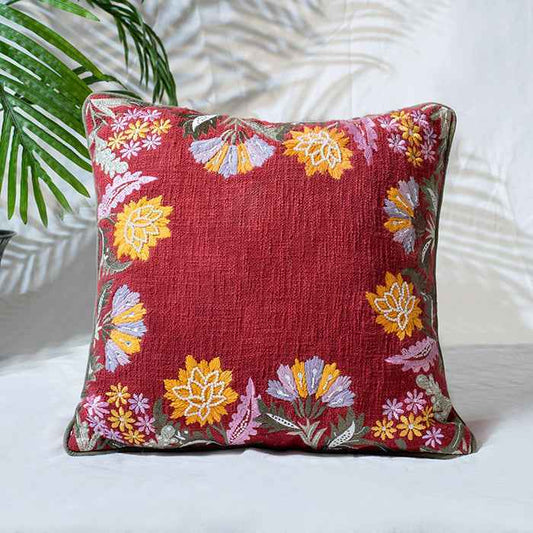 Crimson Petal - Embroidery Pillow Cover