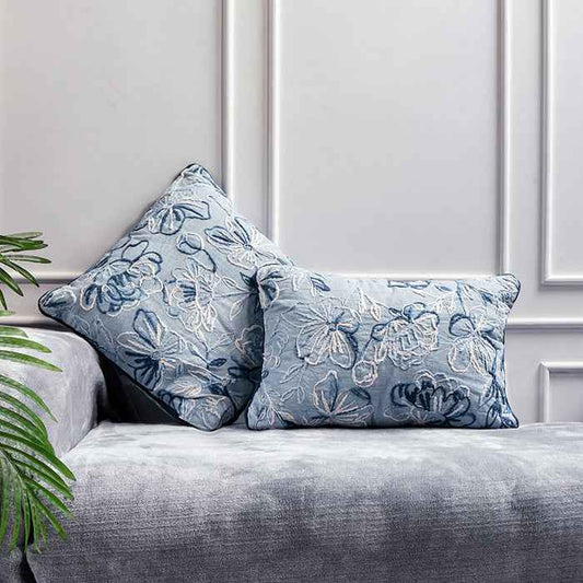 SkyLove – Blue Floral Hand Embroidery Pillow Cover