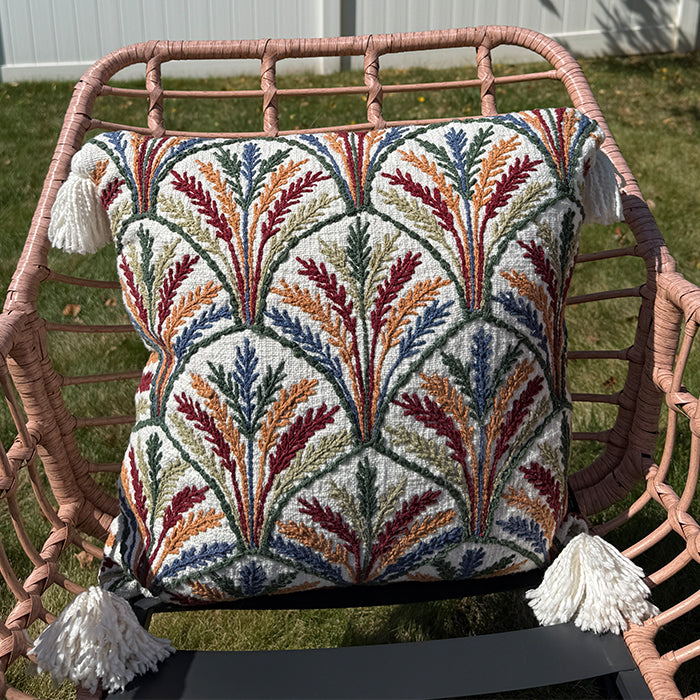 Harvest Grove – Hand Embroidery Tassel Pillow
