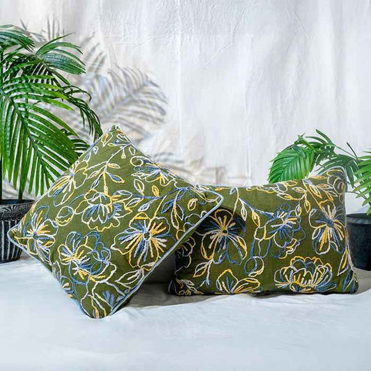 EarthSong - Green Space Dye Embroidery Pillow Cover