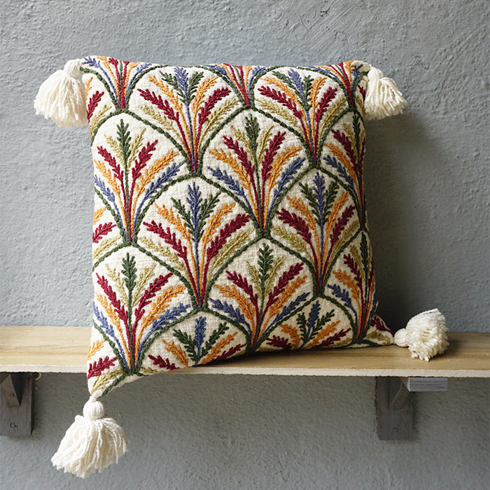 Harvest Grove – Hand Embroidery Tassel Pillow