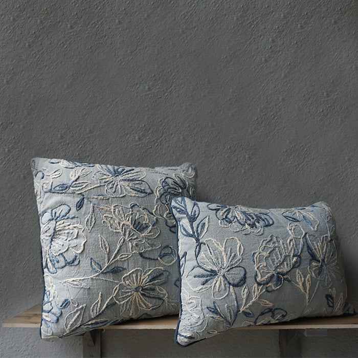 SkyLove – Blue Floral Hand Embroidery Pillow Cover