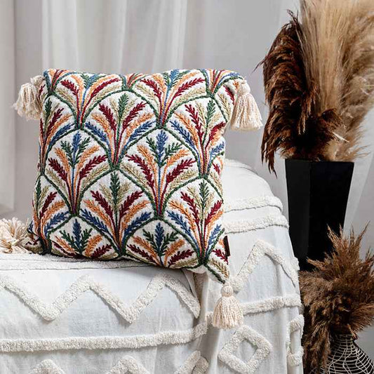 Harvest Grove – Hand Embroidery Tassel Pillow Cover
