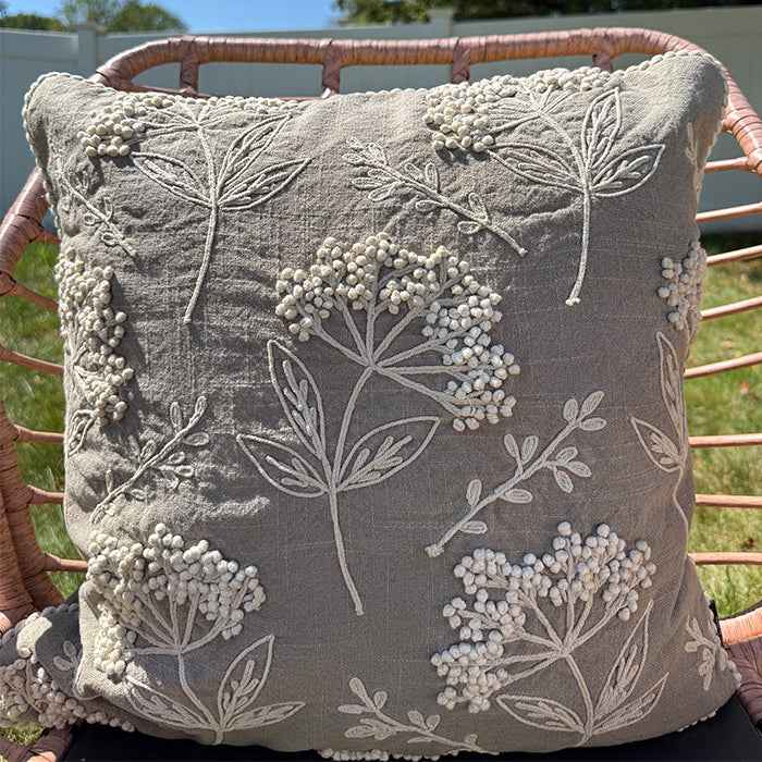 Florence - Grey Hand Embroidery Pillow Cover